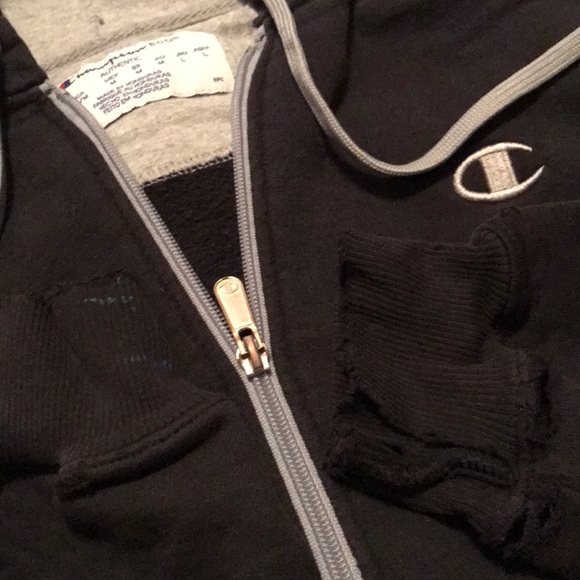 Champion Black Faded Distressed Zip Hoodie - Picture 2 of 4